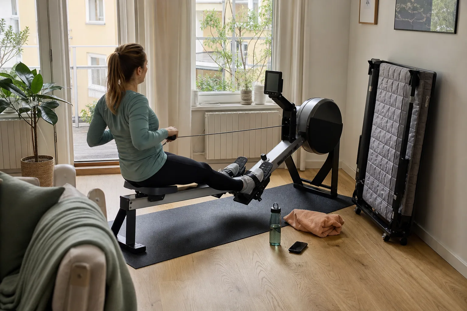 Roddmaskin hemma med plats att träna och planera hyrestiden